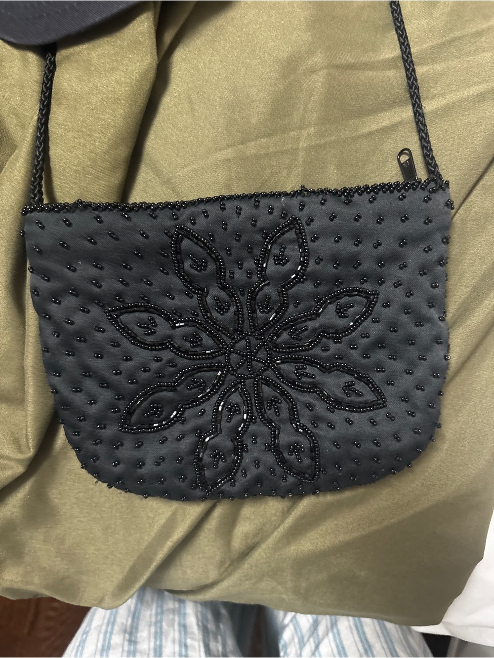 & Other Stories Black Beaded Floral Crossbody Bag